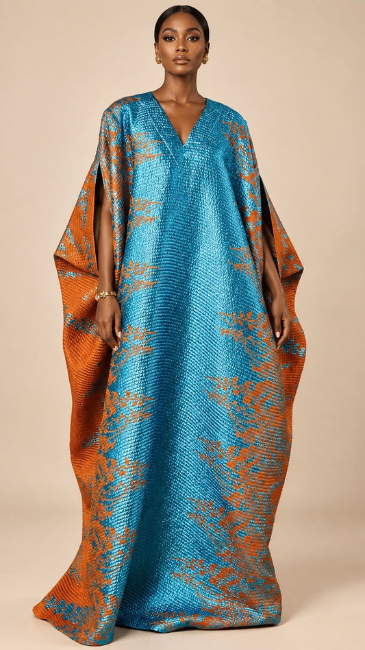 Ewe Kaftan in Teal & Sienna