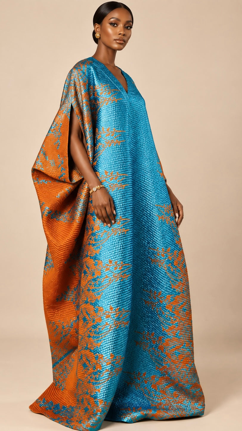Ewe Kaftan in Teal & Sienna
